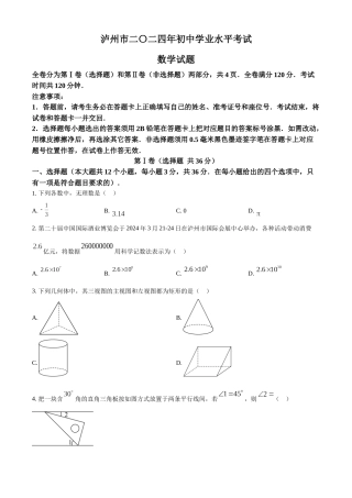 2024年四川省泸州市中考数学真题（原卷版）