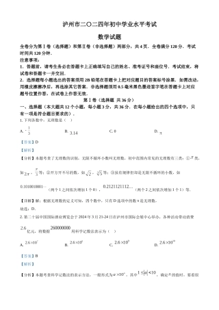 2024年四川省泸州市中考数学真题（解析版）