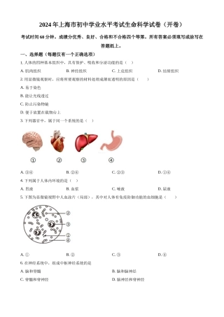2024年上海市中考生物真题（原卷版）