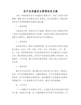 农产品质量安全管理体系方案