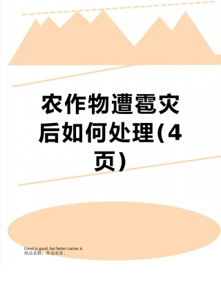 农作物遭雹灾后如何处理