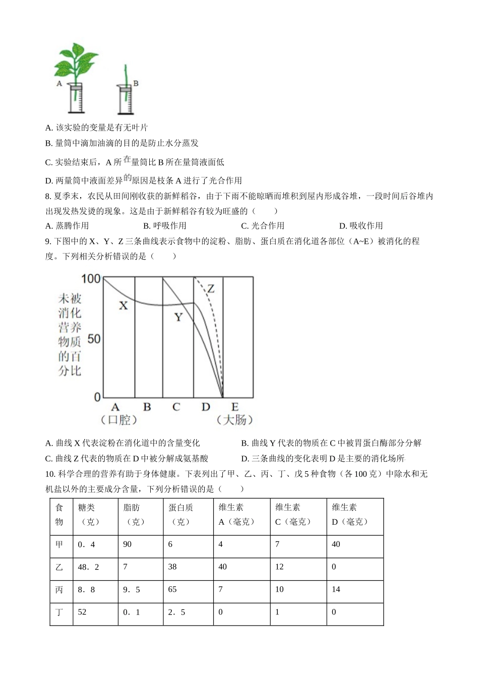 2024年四川省眉山市中考生物真题（原卷版）_第2页