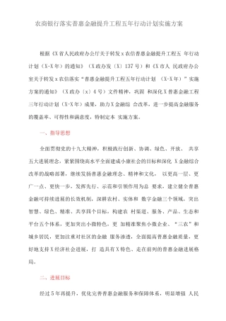 农商银行落实普惠金融提升工程五年行动计划实施方案