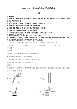 2024年湖南省长沙市中考化学真题（解析版）