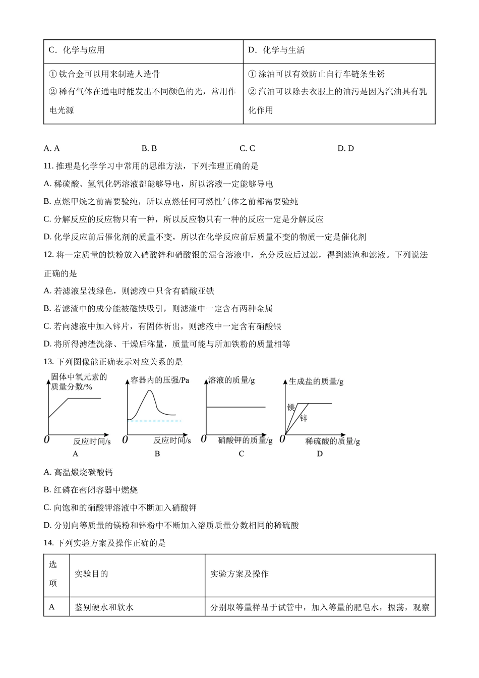 2024年黑龙江省齐齐哈尔市中考化学真题（原卷版）_第3页