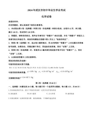 2024年湖北省武汉市中考真题（原卷版）