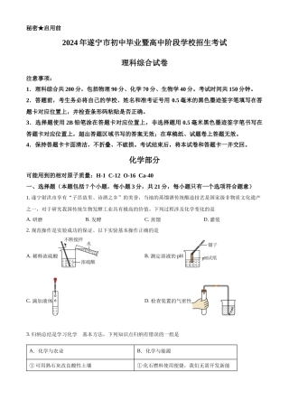 2024年四川省遂宁市中考化学真题（原卷版）