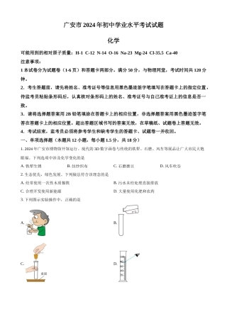 2024年四川省广安市中考化学真题（原卷版）