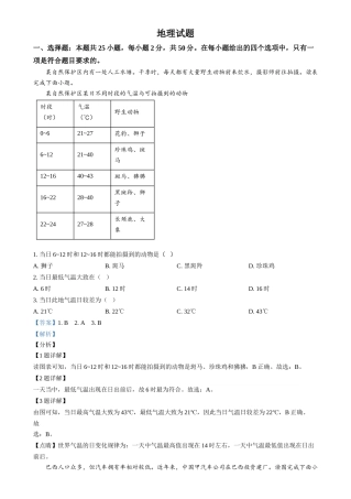 2024年福建省中考地理真题（解析版）