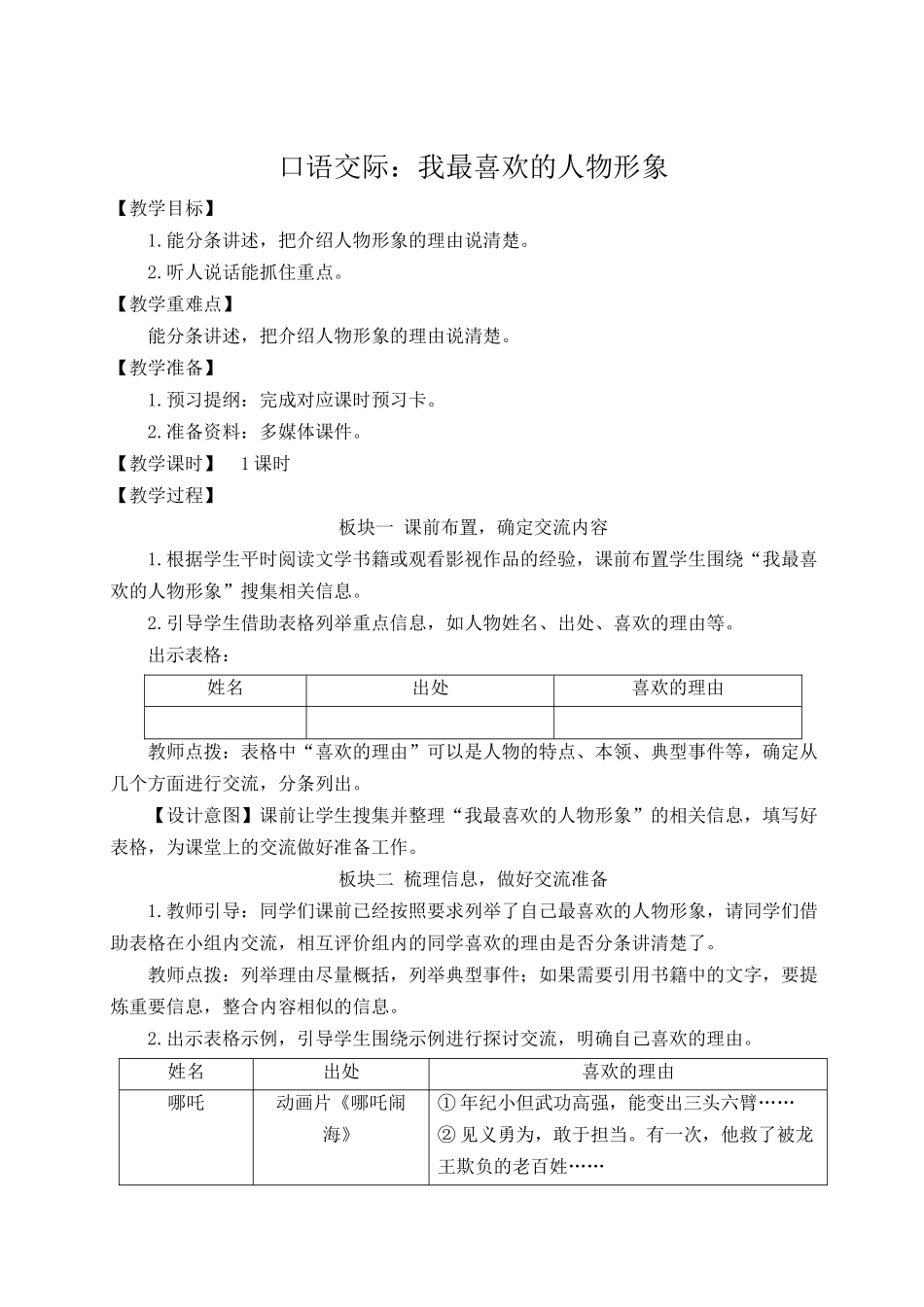 24统编版小学语文五年级上册第八单元口语交际：我最喜欢的人物形象【教案】_第1页