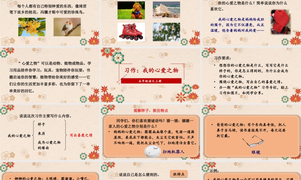 24统编版小学语文五年级上册第一单元习作：我的心爱之物课件