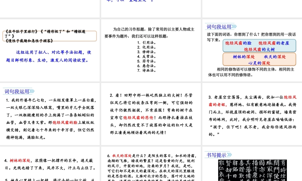 24版人教统编小学六年级上册第八单元语文园地八 课件