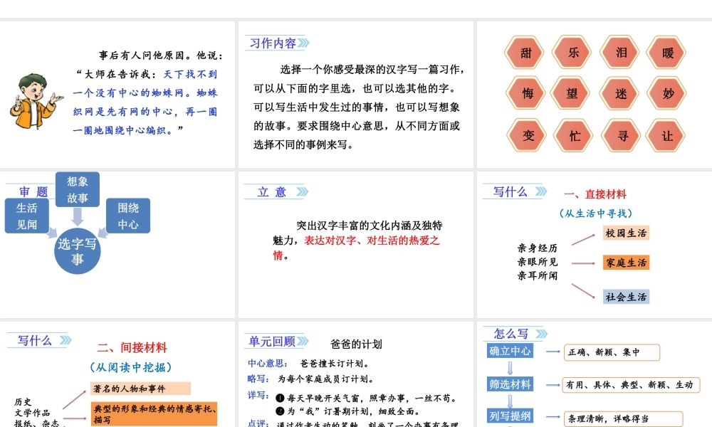 24版人教统编小学六年级上册第五单元习作五    围绕中心意思写 课件