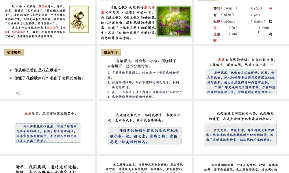 24版人教统编小学六年级上册第一单元4.花之歌 课件