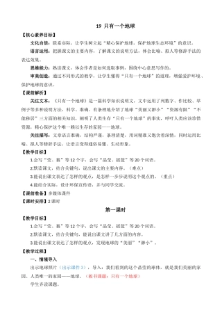 24人教统编版-小学六年级上册第六单元19 只有一个地球 教案