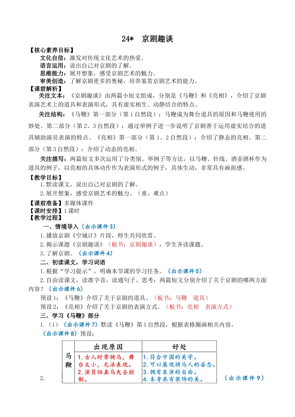 24人教统编版-小学六年级上册第七单元24 京剧趣谈 教案_第1页