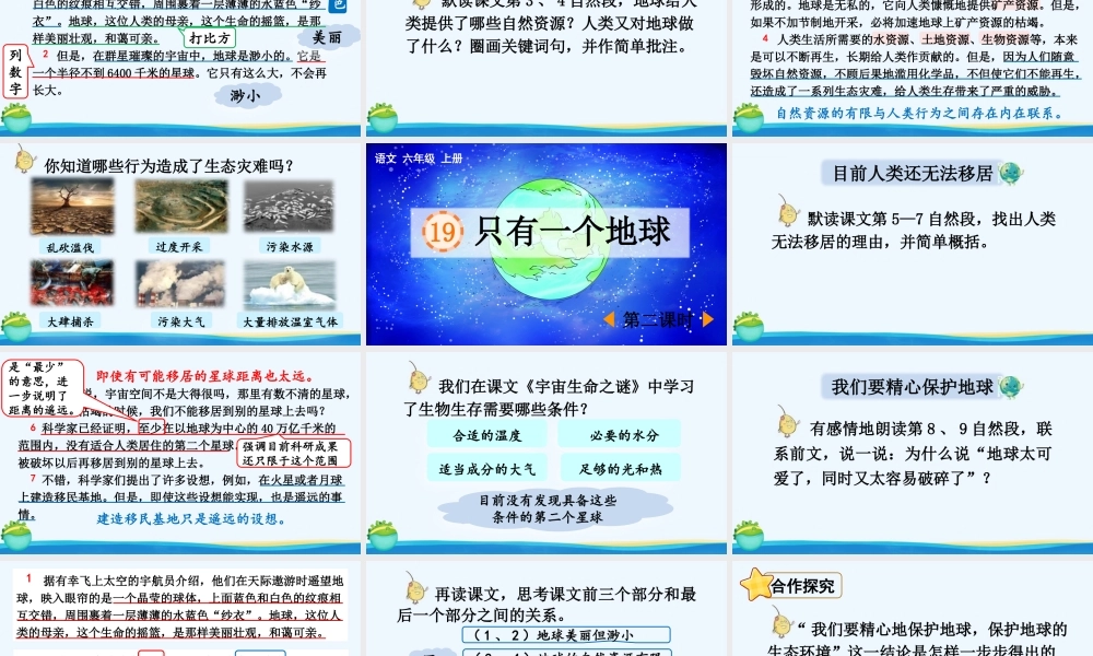 24人教统编版-小学六年级上册第六单元19 只有一个地球 课件