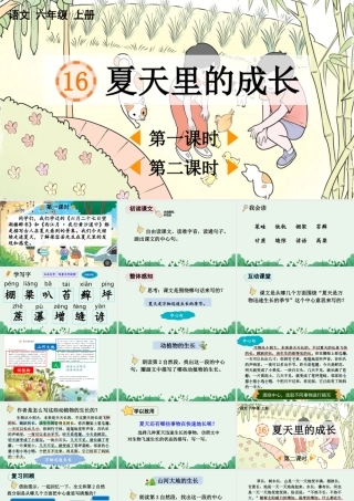 24人教统编版-小学六年级上册第五单元16 夏天里的成长 课件