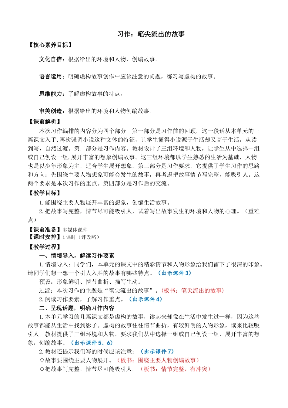 24人教统编版-小学六年级上册第四单元习作：笔尖流出的故事 精简教案_第1页