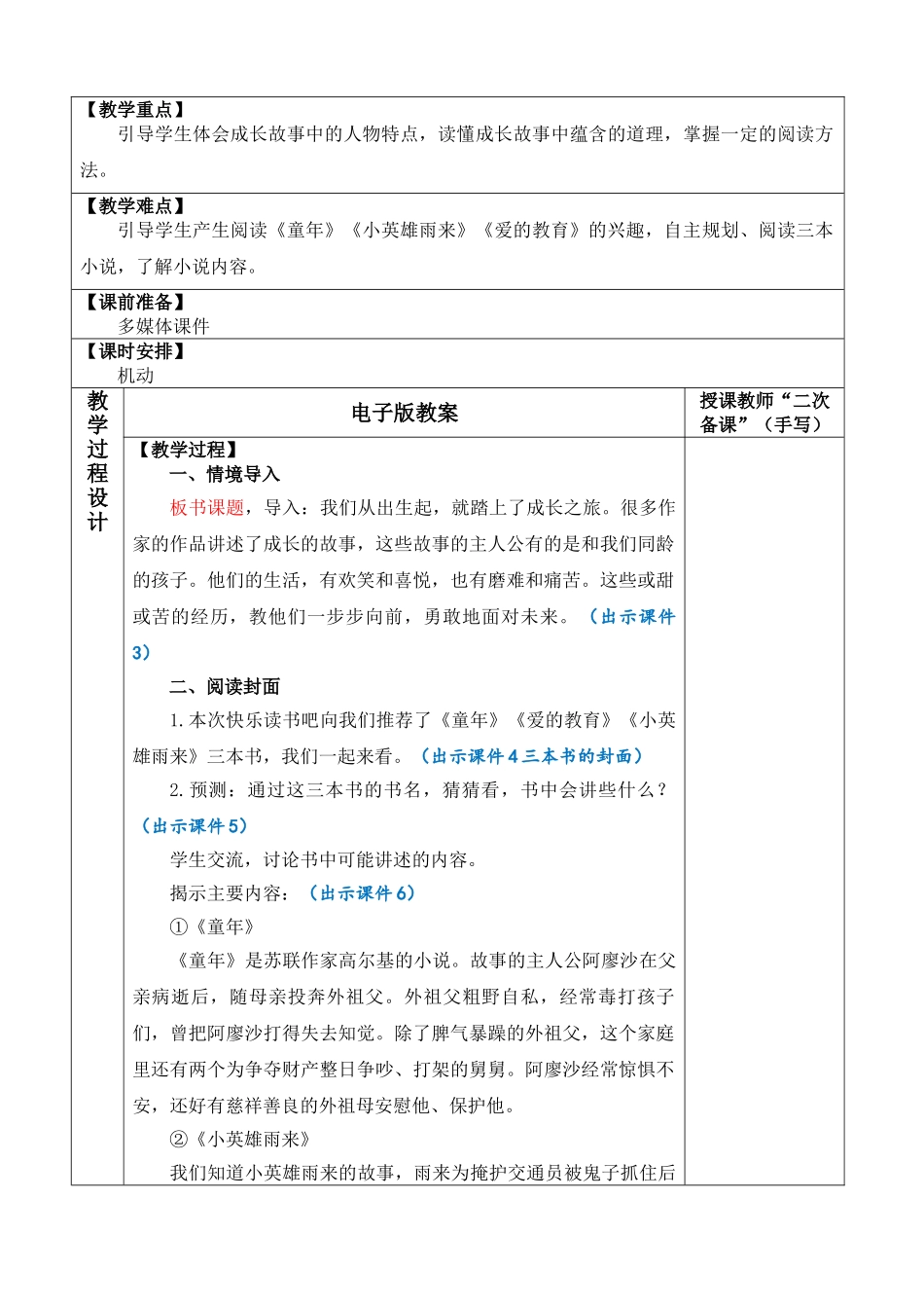 24人教统编版-小学六年级上册第四单元快乐读书吧：笑与泪，经历与成长 教案_第2页