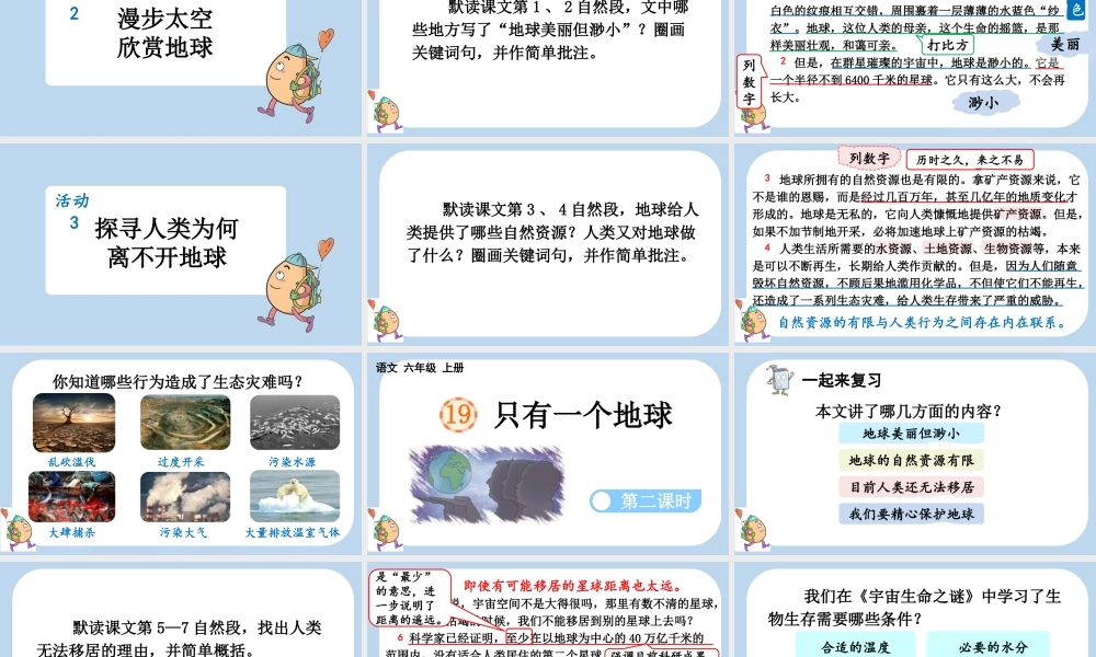 24人教统编版-小学六年级上册第六单元19 只有一个地球课件