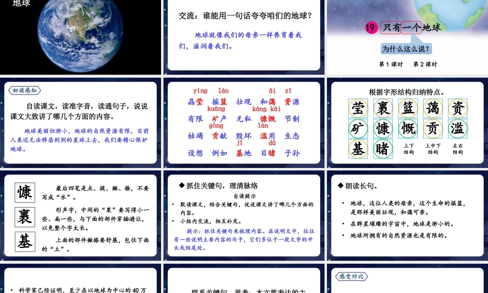 （24人教统编版）小学六年级语文上册第六单元19 只有一个地球课件