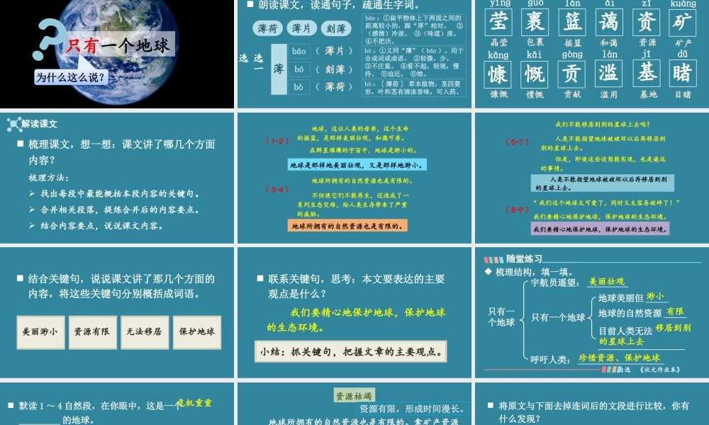 25秋人教统编版小学语文六年级上册第六单元19 只有一个地球课件