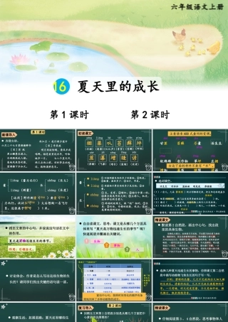 25秋人教统编版小学语文六年级上册第五单元16 夏天里的成长课件