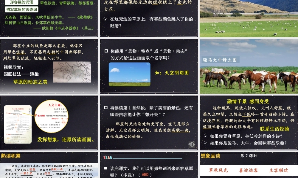 25秋人教统编版小学语文六年级上册第一单元1 草原课件