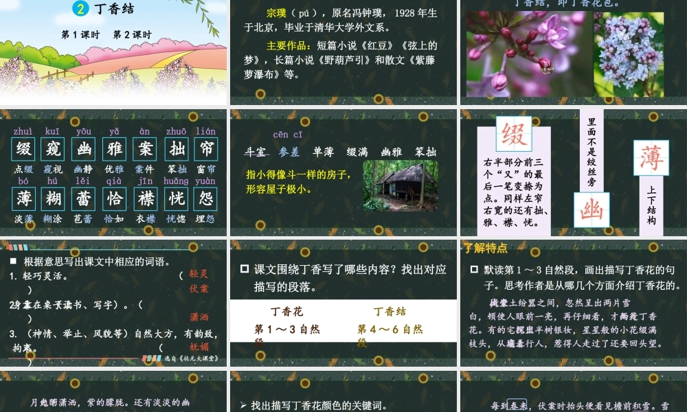 25秋人教统编版小学语文六年级上册第一单元2 丁香结课件