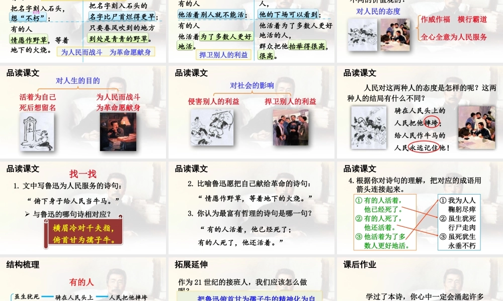 25秋人教统编版-小学语文六年级上册第八单元28 有的人——纪念鲁迅有感 课件