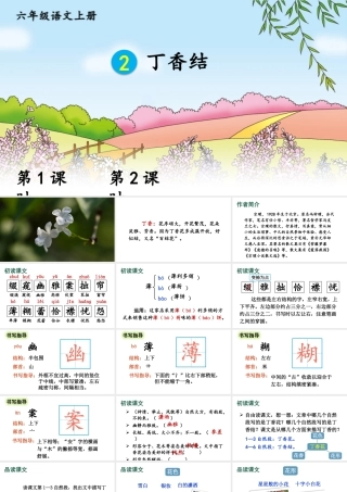 25秋人教统编版-小学语文六年级上册第一单元2 丁香结 课件