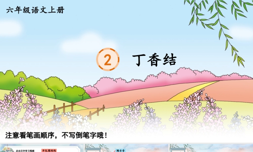 25秋人教统编版-小学语文六年级上册2 丁香结生字笔顺教习课件（配音自动播放）