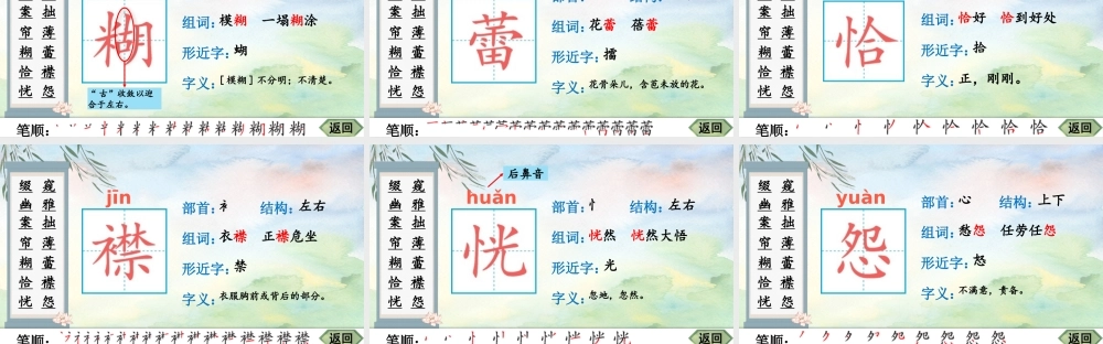 25秋人教统编版-小学语文六年级上册2 丁香结生字笔顺教习课件（配音自动播放）