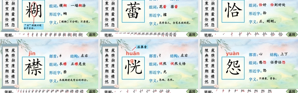 25秋人教统编版-小学语文六年级上册2 丁香结生字笔顺课件