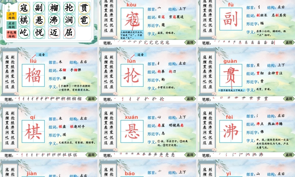 25秋人教统编版-小学语文六年级上册6 狼牙山五壮士生字笔顺教习课件（配音自动播放）