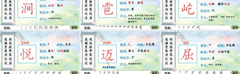 25秋人教统编版-小学语文六年级上册6 狼牙山五壮士生字笔顺教习课件（配音自动播放）