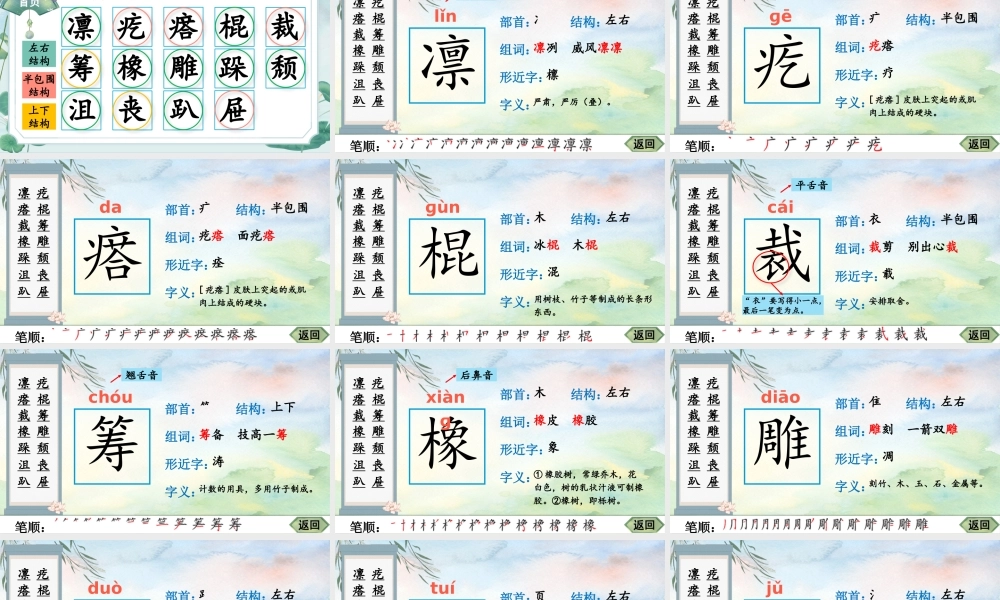 25秋人教统编版-小学语文六年级上册10 竹节人生字笔顺课件