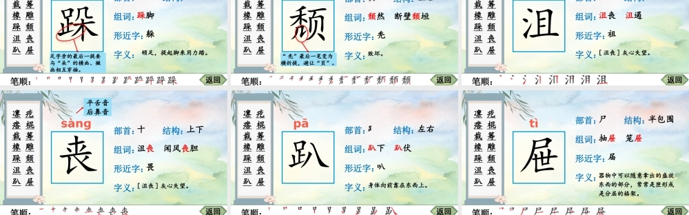 25秋人教统编版-小学语文六年级上册10 竹节人生字笔顺课件