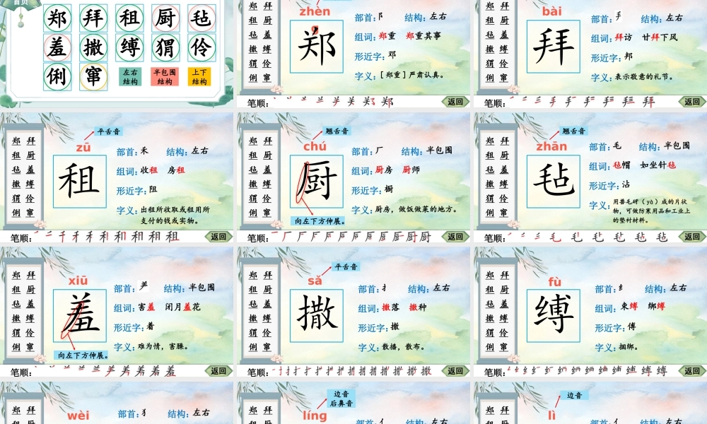 25秋人教统编版-小学语文六年级上册25 少年闰土生字笔顺课件