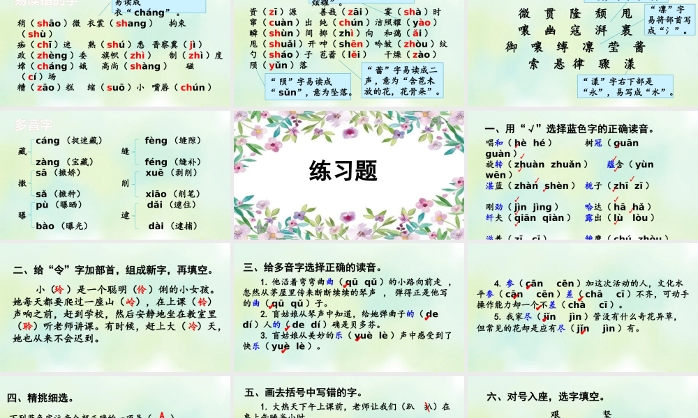 24人教统编版-小学六年级上册期末全册专项复习1：生字课件