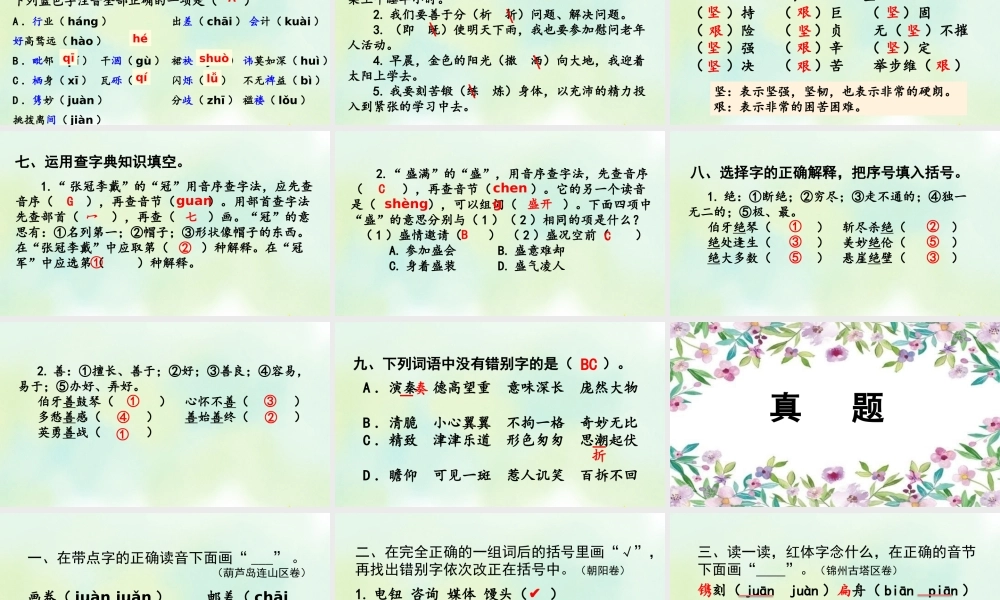 24人教统编版-小学六年级上册期末全册专项复习1：生字课件
