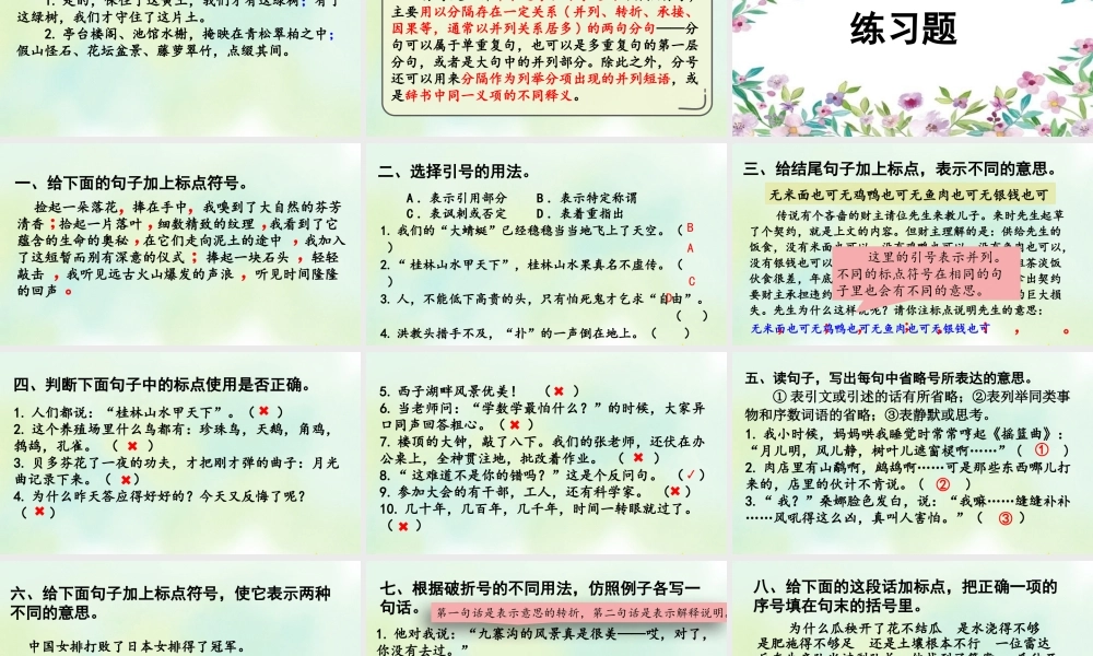 24人教统编版-小学六年级上册期末全册专项复习4：标点符号课件