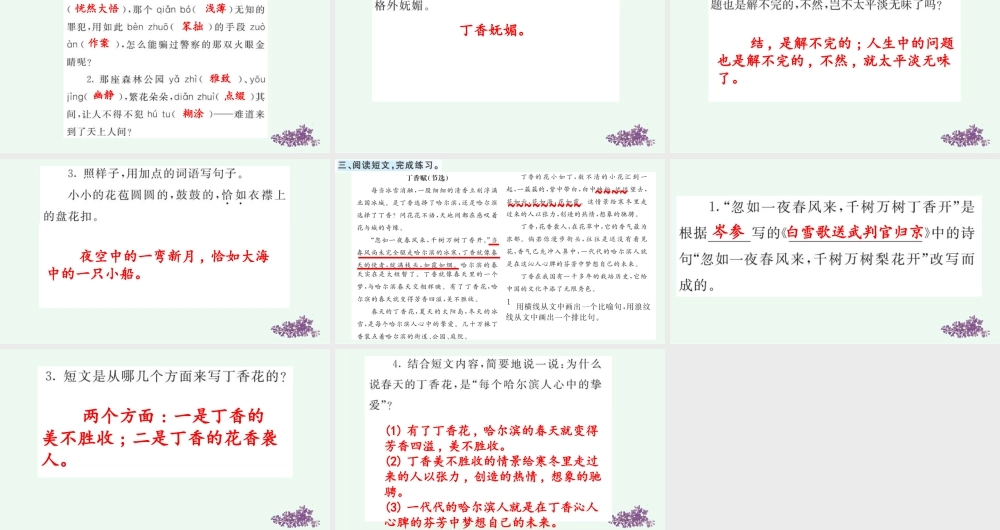 24人教统编版-小学六年级上册第一单元2 丁香结 课课练