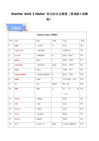 25秋新人教版七年级英语上册-Starter Unit 1 Hello! 单元知识点梳理（背诵版+讲解版）
