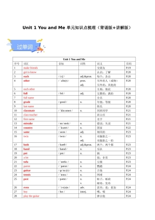 25秋新人教版七年级英语上册-Unit 1 You and Me 单元知识点梳理（背诵版+讲解版）