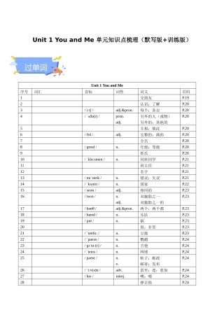 25秋新人教版七年级英语上册-Unit 1 You and Me 单元知识点梳理（默写版+训练版）