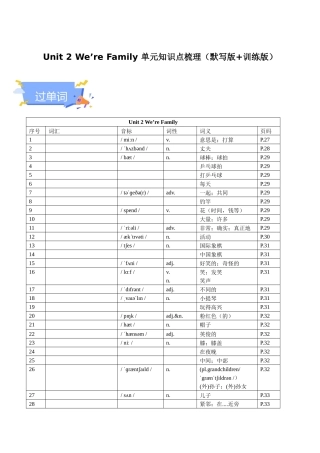 25秋新人教版七年级英语上册-Unit 2 We're Family 单元知识点梳理（默写版+训练版）