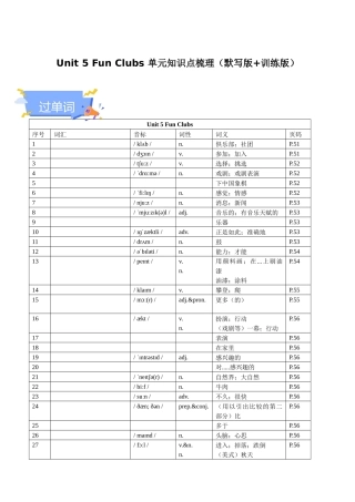 25秋新人教版七年级英语上册-Unit 5 Fun Clubs 单元知识点梳理（默写版+训练版）