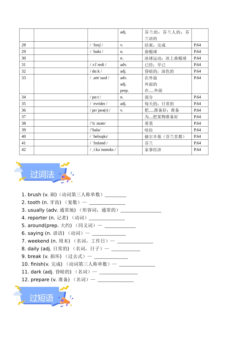 25秋新人教版七年级英语上册-Unit 6 A Day in the life 单元知识点梳理（默写版+训练版）_第2页
